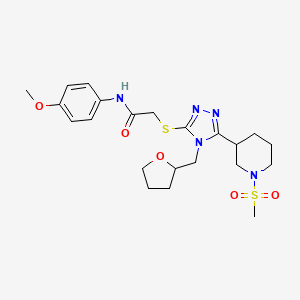 molecular formula C22H31N5O5S2 B4674121 N-(4-methoxyphenyl)-2-{[5-[1-(methylsulfonyl)-3-piperidinyl]-4-(tetrahydro-2-furanylmethyl)-4H-1,2,4-triazol-3-yl]thio}acetamide 