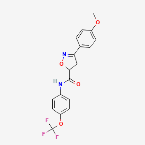 molecular formula C18H15F3N2O4 B4674193 3-(4-methoxyphenyl)-N-[4-(trifluoromethoxy)phenyl]-4,5-dihydro-5-isoxazolecarboxamide 