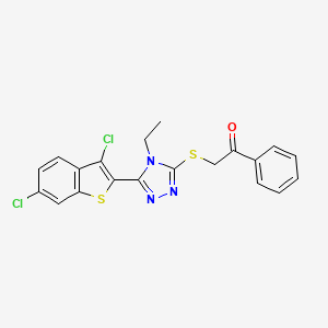 molecular formula C20H15Cl2N3OS2 B4674469 2-{[5-(3,6-dichloro-1-benzothien-2-yl)-4-ethyl-4H-1,2,4-triazol-3-yl]thio}-1-phenylethanone 