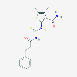 molecular formula C17H19N3O2S2 B467450 4,5-Dimethyl-2-(3-(3-phenylpropanoyl)thioureido)thiophene-3-carboxamide CAS No. 642951-26-6