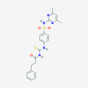 molecular formula C22H23N5O3S2 B467460 N-({4-[(4,6-dimethylpyrimidin-2-yl)sulfamoyl]phenyl}carbamothioyl)-3-phenylpropanamide CAS No. 642950-68-3