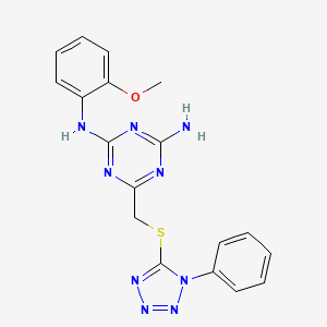 molecular formula C18H17N9OS B4674722 N-(2-methoxyphenyl)-6-{[(1-phenyl-1H-tetrazol-5-yl)thio]methyl}-1,3,5-triazine-2,4-diamine 