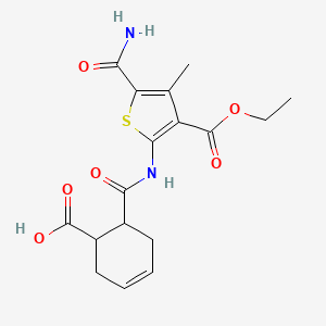 molecular formula C17H20N2O6S B4674743 6-({[5-(aminocarbonyl)-3-(ethoxycarbonyl)-4-methyl-2-thienyl]amino}carbonyl)-3-cyclohexene-1-carboxylic acid 