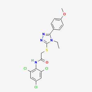 molecular formula C19H17Cl3N4O2S B4674745 2-{[4-ethyl-5-(4-methoxyphenyl)-4H-1,2,4-triazol-3-yl]thio}-N-(2,4,6-trichlorophenyl)acetamide 