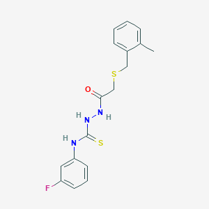 molecular formula C17H18FN3OS2 B4674777 N-(3-fluorophenyl)-2-{[(2-methylbenzyl)thio]acetyl}hydrazinecarbothioamide 