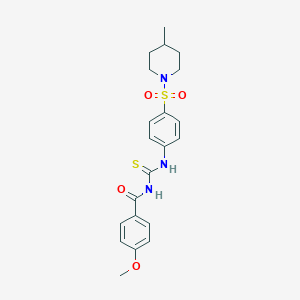 molecular formula C21H25N3O4S2 B467485 4-methoxy-N-((4-((4-methylpiperidin-1-yl)sulfonyl)phenyl)carbamothioyl)benzamide CAS No. 497081-43-3