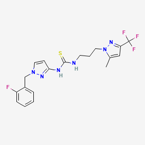 molecular formula C19H20F4N6S B4674893 N-[1-(2-fluorobenzyl)-1H-pyrazol-3-yl]-N'-{3-[5-methyl-3-(trifluoromethyl)-1H-pyrazol-1-yl]propyl}thiourea 