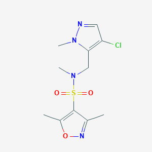 molecular formula C11H15ClN4O3S B4674998 N-[(4-chloro-1-methyl-1H-pyrazol-5-yl)methyl]-N,3,5-trimethyl-4-isoxazolesulfonamide 