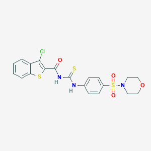 molecular formula C20H18ClN3O4S3 B467501 3-chloro-N-((4-(morpholinosulfonyl)phenyl)carbamothioyl)benzo[b]thiophene-2-carboxamide CAS No. 590400-08-1