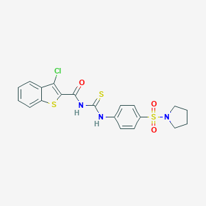 molecular formula C20H18ClN3O3S3 B467502 3-chloro-N-((4-(pyrrolidin-1-ylsulfonyl)phenyl)carbamothioyl)benzo[b]thiophene-2-carboxamide CAS No. 497091-58-4