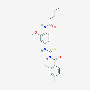 molecular formula C22H27N3O3S B4675024 N-({[3-methoxy-4-(pentanoylamino)phenyl]amino}carbonothioyl)-2,4-dimethylbenzamide 