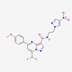 molecular formula C20H17F2N7O4 B4675027 7-(difluoromethyl)-5-(4-methoxyphenyl)-N-[2-(4-nitro-1H-pyrazol-1-yl)ethyl]pyrazolo[1,5-a]pyrimidine-3-carboxamide 