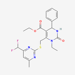 molecular formula C22H24F2N4O3S B4675045 ethyl 6-({[4-(difluoromethyl)-6-methyl-2-pyrimidinyl]thio}methyl)-1-ethyl-2-oxo-4-phenyl-1,2,3,4-tetrahydro-5-pyrimidinecarboxylate 