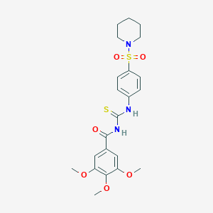 molecular formula C22H27N3O6S2 B467507 3,4,5-trimethoxy-N-((4-(piperidin-1-ylsulfonyl)phenyl)carbamothioyl)benzamide CAS No. 642964-48-5