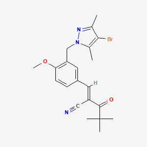 molecular formula C21H24BrN3O2 B4675198 3-{3-[(4-bromo-3,5-dimethyl-1H-pyrazol-1-yl)methyl]-4-methoxyphenyl}-2-(2,2-dimethylpropanoyl)acrylonitrile 
