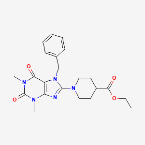 ethyl 1-(7-benzyl-1,3-dimethyl-2,6-dioxo-2,3,6,7-tetrahydro-1H-purin-8-yl)-4-piperidinecarboxylate