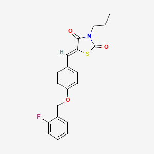 molecular formula C20H18FNO3S B4675516 5-{4-[(2-fluorobenzyl)oxy]benzylidene}-3-propyl-1,3-thiazolidine-2,4-dione 