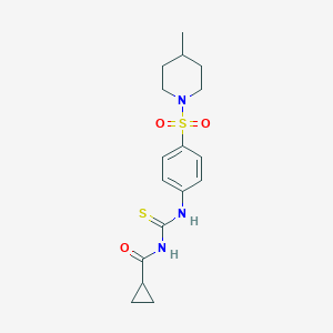 molecular formula C17H23N3O3S2 B467557 N-[[4-(4-methylpiperidin-1-yl)sulfonylphenyl]carbamothioyl]cyclopropanecarboxamide CAS No. 497081-34-2