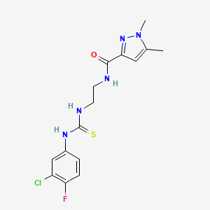 molecular formula C15H17ClFN5OS B4675578 N-[2-({[(3-chloro-4-fluorophenyl)amino]carbonothioyl}amino)ethyl]-1,5-dimethyl-1H-pyrazole-3-carboxamide 