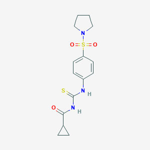 molecular formula C15H19N3O3S2 B467559 N-({[4-(1-pyrrolidinylsulfonyl)phenyl]amino}carbonothioyl)cyclopropanecarboxamide CAS No. 497091-66-4