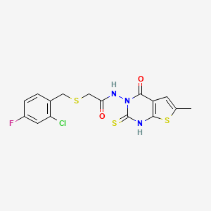 molecular formula C16H13ClFN3O2S3 B4675890 2-[(2-chloro-4-fluorobenzyl)thio]-N-(2-mercapto-6-methyl-4-oxothieno[2,3-d]pyrimidin-3(4H)-yl)acetamide 