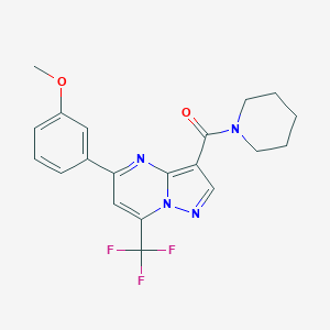 molecular formula C20H19F3N4O2 B467619 5-(3-Methoxyphenyl)-3-(piperidin-1-ylcarbonyl)-7-(trifluoromethyl)pyrazolo[1,5-a]pyrimidine CAS No. 496031-88-0