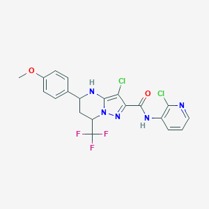 molecular formula C20H16Cl2F3N5O2 B467620 3-chloro-N-(2-chloro-3-pyridinyl)-5-(4-methoxyphenyl)-7-(trifluoromethyl)-4,5,6,7-tetrahydropyrazolo[1,5-a]pyrimidine-2-carboxamide 