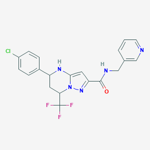 molecular formula C20H17ClF3N5O B467623 5-(4-chlorophenyl)-N-(3-pyridinylmethyl)-7-(trifluoromethyl)-4,5,6,7-tetrahydropyrazolo[1,5-a]pyrimidine-2-carboxamide 