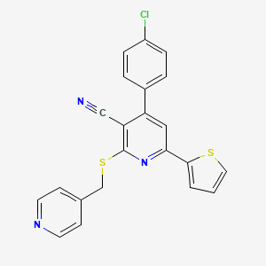 molecular formula C22H14ClN3S2 B4676258 4-(4-chlorophenyl)-2-[(pyridin-4-ylmethyl)thio]-6-(2-thienyl)nicotinonitrile 