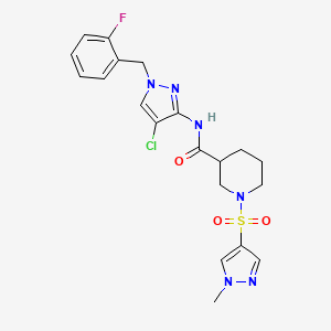 molecular formula C20H22ClFN6O3S B4676284 N-[4-chloro-1-(2-fluorobenzyl)-1H-pyrazol-3-yl]-1-[(1-methyl-1H-pyrazol-4-yl)sulfonyl]-3-piperidinecarboxamide 