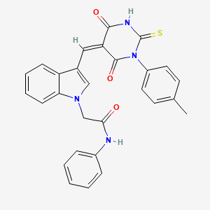 molecular formula C28H22N4O3S B4676380 2-(3-{[1-(4-methylphenyl)-4,6-dioxo-2-thioxotetrahydro-5(2H)-pyrimidinylidene]methyl}-1H-indol-1-yl)-N-phenylacetamide 