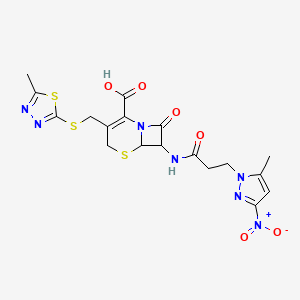 molecular formula C18H19N7O6S3 B4676419 7-{[3-(5-methyl-3-nitro-1H-pyrazol-1-yl)propanoyl]amino}-3-{[(5-methyl-1,3,4-thiadiazol-2-yl)thio]methyl}-8-oxo-5-thia-1-azabicyclo[4.2.0]oct-2-ene-2-carboxylic acid 