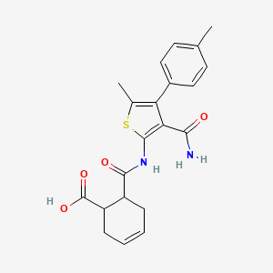 molecular formula C21H22N2O4S B4676463 6-({[3-(aminocarbonyl)-5-methyl-4-(4-methylphenyl)-2-thienyl]amino}carbonyl)-3-cyclohexene-1-carboxylic acid 