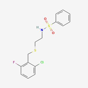 molecular formula C15H15ClFNO2S2 B4676480 N-{2-[(2-chloro-6-fluorobenzyl)thio]ethyl}benzenesulfonamide 