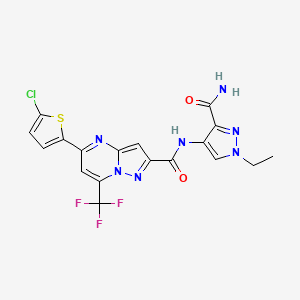 molecular formula C18H13ClF3N7O2S B4676524 N-[3-(aminocarbonyl)-1-ethyl-1H-pyrazol-4-yl]-5-(5-chloro-2-thienyl)-7-(trifluoromethyl)pyrazolo[1,5-a]pyrimidine-2-carboxamide 