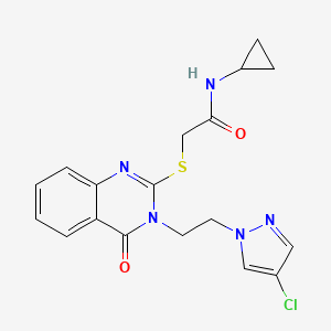 molecular formula C18H18ClN5O2S B4676746 2-({3-[2-(4-chloro-1H-pyrazol-1-yl)ethyl]-4-oxo-3,4-dihydro-2-quinazolinyl}thio)-N-cyclopropylacetamide 
