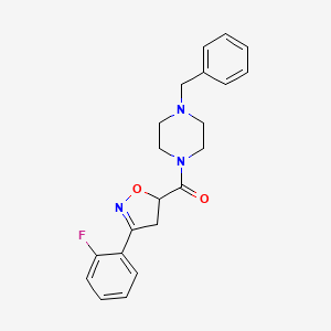 molecular formula C21H22FN3O2 B4676785 1-benzyl-4-{[3-(2-fluorophenyl)-4,5-dihydro-5-isoxazolyl]carbonyl}piperazine 