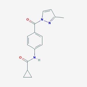 molecular formula C15H15N3O2 B467679 N-{4-[(3-methyl-1H-pyrazol-1-yl)carbonyl]phenyl}cyclopropanecarboxamide CAS No. 511517-47-8