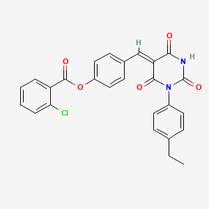 molecular formula C26H19ClN2O5 B4676800 4-{[1-(4-ethylphenyl)-2,4,6-trioxotetrahydro-5(2H)-pyrimidinylidene]methyl}phenyl 2-chlorobenzoate 