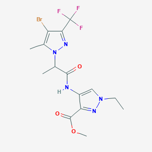 molecular formula C15H17BrF3N5O3 B4676865 methyl 4-({2-[4-bromo-5-methyl-3-(trifluoromethyl)-1H-pyrazol-1-yl]propanoyl}amino)-1-ethyl-1H-pyrazole-3-carboxylate 