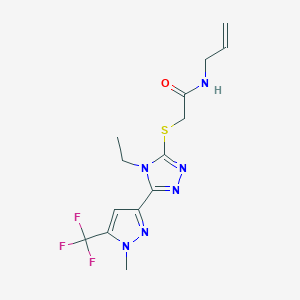 molecular formula C14H17F3N6OS B4676903 N-allyl-2-({4-ethyl-5-[1-methyl-5-(trifluoromethyl)-1H-pyrazol-3-yl]-4H-1,2,4-triazol-3-yl}thio)acetamide 