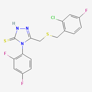 molecular formula C16H11ClF3N3S2 B4677021 5-{[(2-chloro-4-fluorobenzyl)thio]methyl}-4-(2,4-difluorophenyl)-4H-1,2,4-triazole-3-thiol 