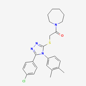 molecular formula C24H27ClN4OS B4677129 1-({[5-(4-chlorophenyl)-4-(3,4-dimethylphenyl)-4H-1,2,4-triazol-3-yl]thio}acetyl)azepane 