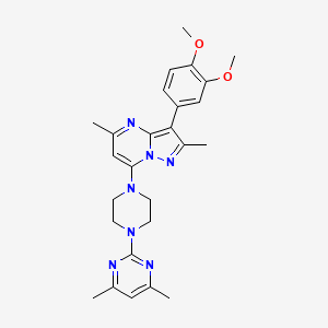 molecular formula C26H31N7O2 B4677285 3-(3,4-dimethoxyphenyl)-7-[4-(4,6-dimethyl-2-pyrimidinyl)-1-piperazinyl]-2,5-dimethylpyrazolo[1,5-a]pyrimidine 