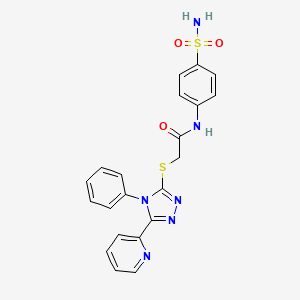 molecular formula C21H18N6O3S2 B4677338 N-[4-(aminosulfonyl)phenyl]-2-{[4-phenyl-5-(2-pyridinyl)-4H-1,2,4-triazol-3-yl]thio}acetamide 