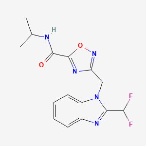 molecular formula C15H15F2N5O2 B4677403 3-{[2-(difluoromethyl)-1H-benzimidazol-1-yl]methyl}-N-isopropyl-1,2,4-oxadiazole-5-carboxamide 