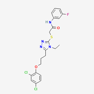 molecular formula C21H21Cl2FN4O2S B4677433 2-({5-[3-(2,4-dichlorophenoxy)propyl]-4-ethyl-4H-1,2,4-triazol-3-yl}thio)-N-(3-fluorophenyl)acetamide 