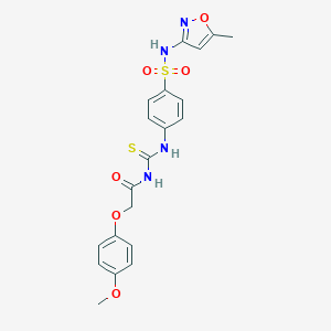 molecular formula C20H20N4O6S2 B467752 4-[({[(4-methoxyphenoxy)acetyl]amino}carbothioyl)amino]-N-(5-methyl-3-isoxazolyl)benzenesulfonamide CAS No. 649565-91-3