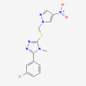 molecular formula C13H11ClN6O2S B4677661 3-(3-chlorophenyl)-4-methyl-5-{[(4-nitro-1H-pyrazol-1-yl)methyl]thio}-4H-1,2,4-triazole 