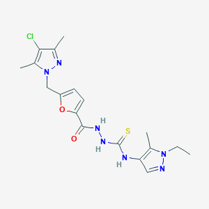 molecular formula C18H22ClN7O2S B4677671 2-{5-[(4-chloro-3,5-dimethyl-1H-pyrazol-1-yl)methyl]-2-furoyl}-N-(1-ethyl-5-methyl-1H-pyrazol-4-yl)hydrazinecarbothioamide 